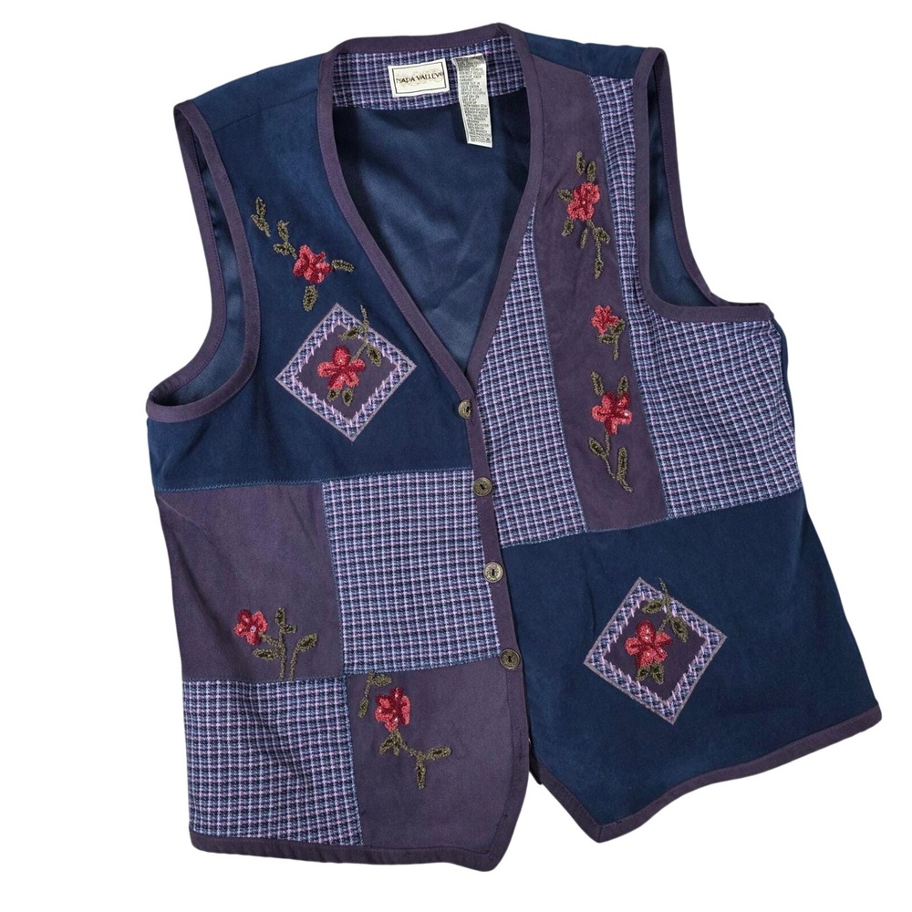 Vintage Napa Valley Vest Patchwork Floral Houndstooth Large Cottagecore‎ 90s Mom